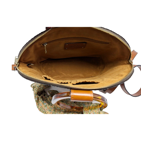 Patricia Nash Purse Brown Leather Meldola Dome Satchel with Scarf Dust Bag - Picture 11 of 16